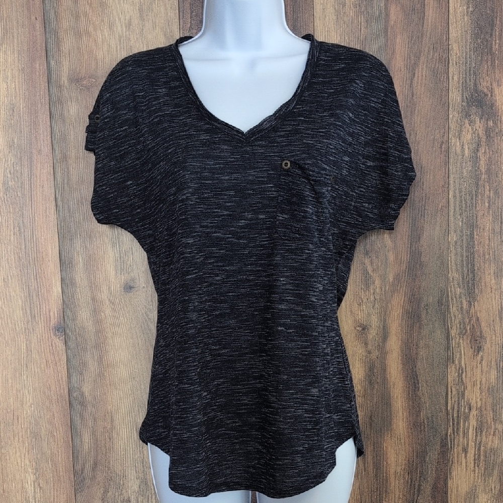 Faded Glory Navy Heather V-Neck Women's Tee S           H100